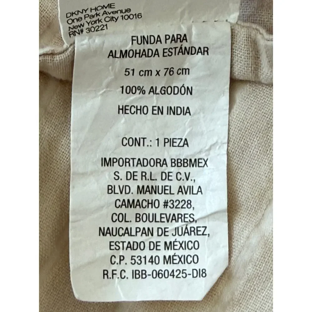 DKNY Pure Standard Queen Pillow Sham Cotton Textured Neutral Tie Back Slub 20x30
